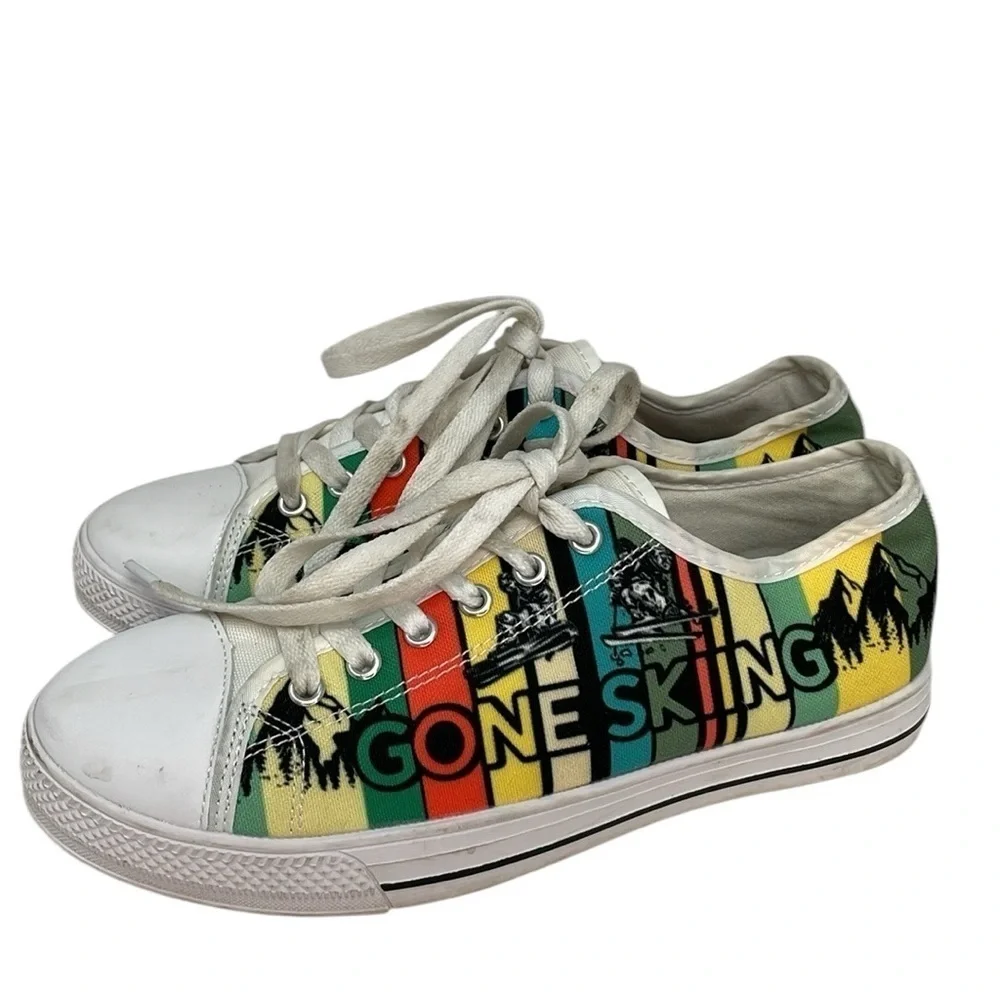 GONE SKIING Shoes Converse Style Sneakers Yellow White Green Size 7 Women 5 Mens